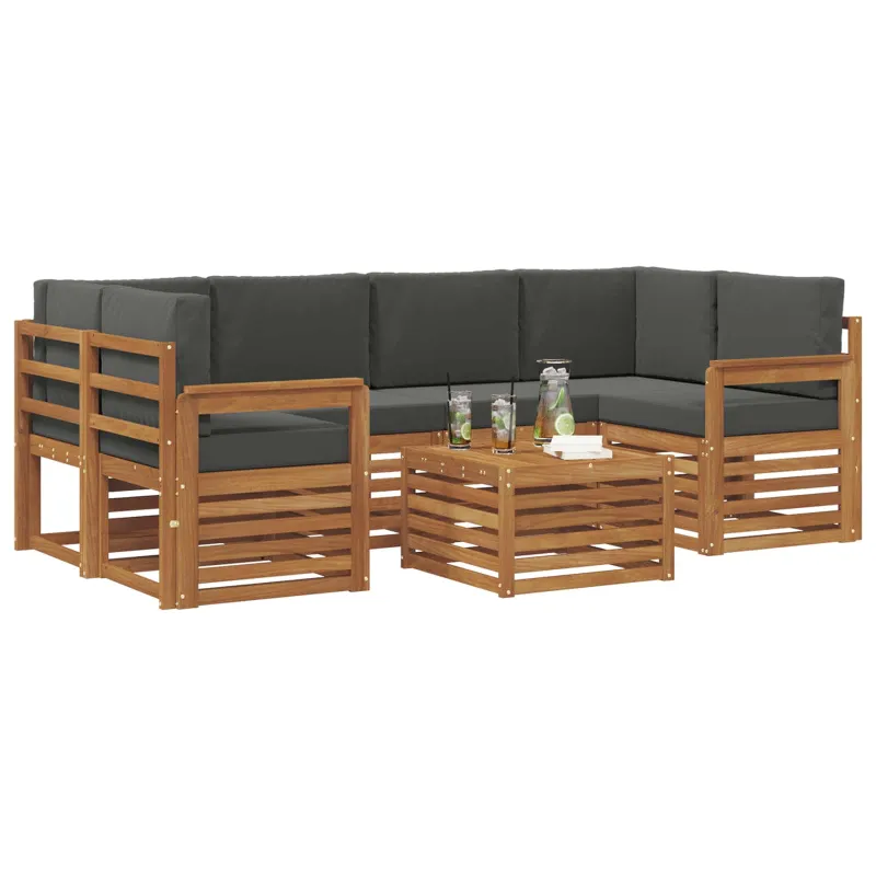 Lauko sofos komplektas su pagalve 7 pcs Natūralus ir antracitas