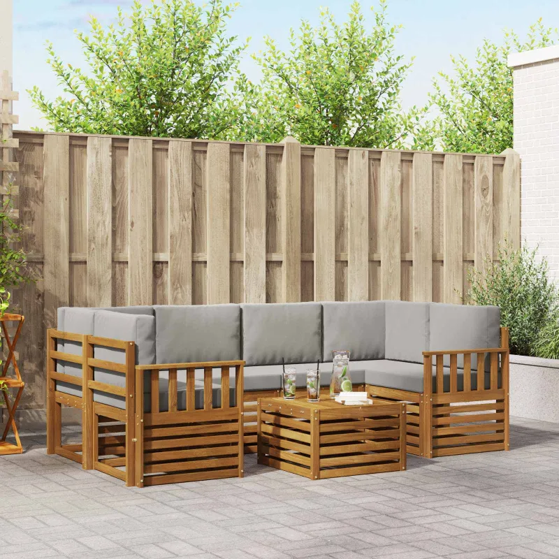 Lauko sofos komplektas 7 pcs Natūrali ir šviesiai pilka