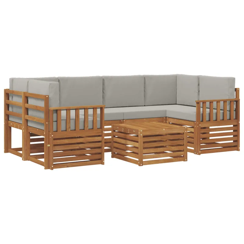 Lauko sofos komplektas 7 pcs Natūrali ir šviesiai pilka