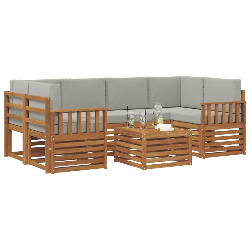 Lauko sofos komplektas 7 pcs Natūrali ir šviesiai pilka