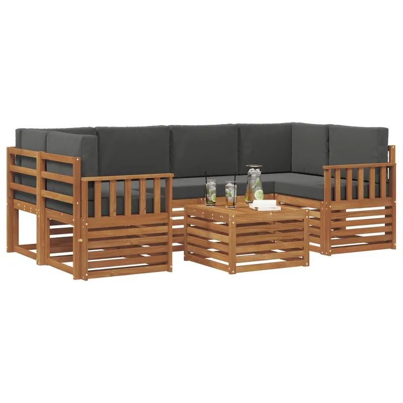 Lauko sofos komplektas su pagalve 7 pcs Natūralus ir antracitas