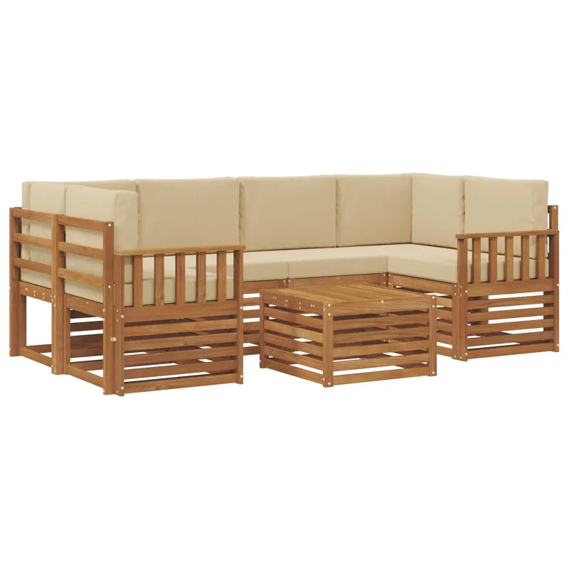 Lauko sofos komplektas su pagalve 7 pcs Natūralus ir bežinis