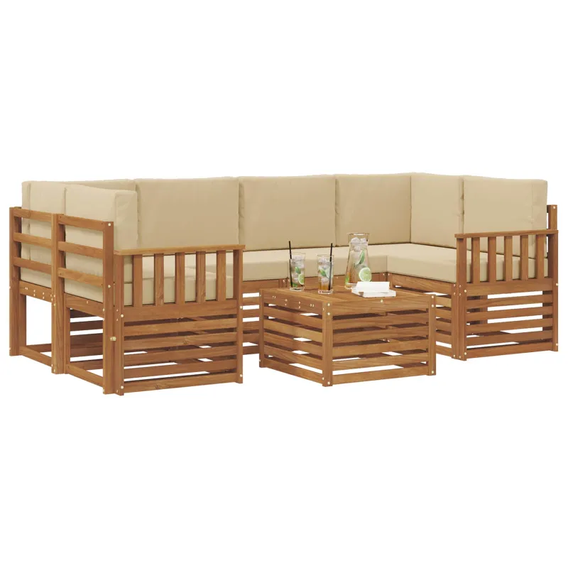 Lauko sofos komplektas su pagalve 7 pcs Natūralus ir bežinis