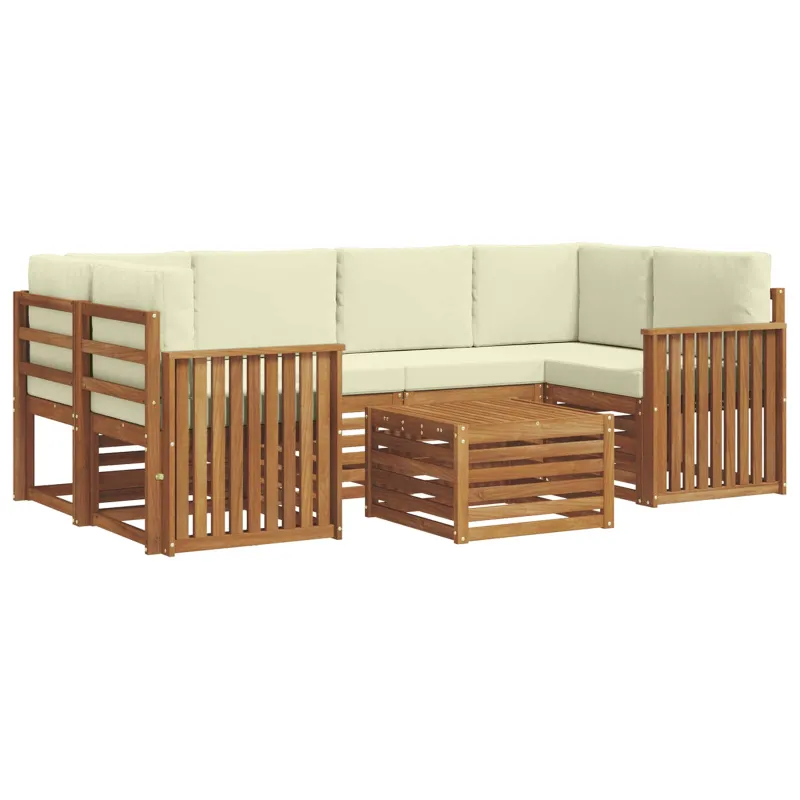 Lauko sofos komplektas su pagalve 7 pcs Natūralus ir grietinėlė