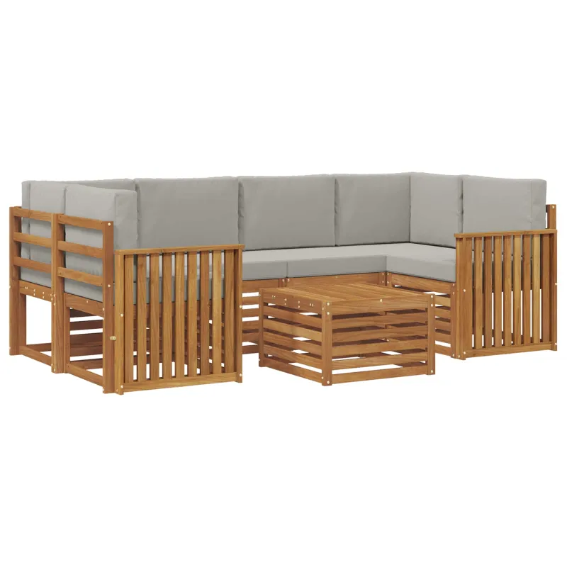 Lauko sofos komplektas 7 pcs Natūrali ir šviesiai pilka