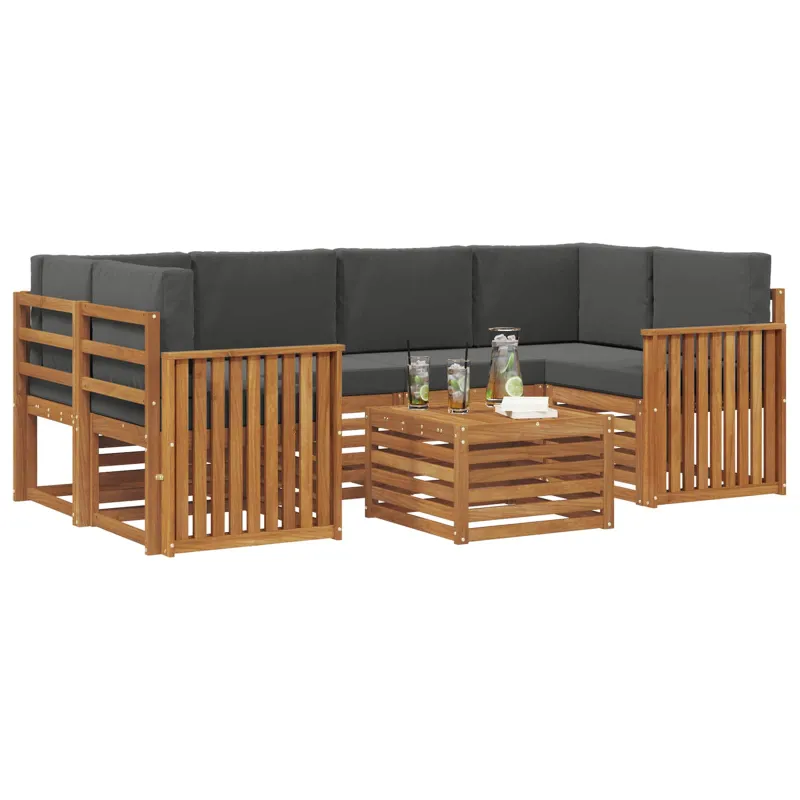 Lauko sofos komplektas su pagalve 7 pcs Natūralus ir antracitas