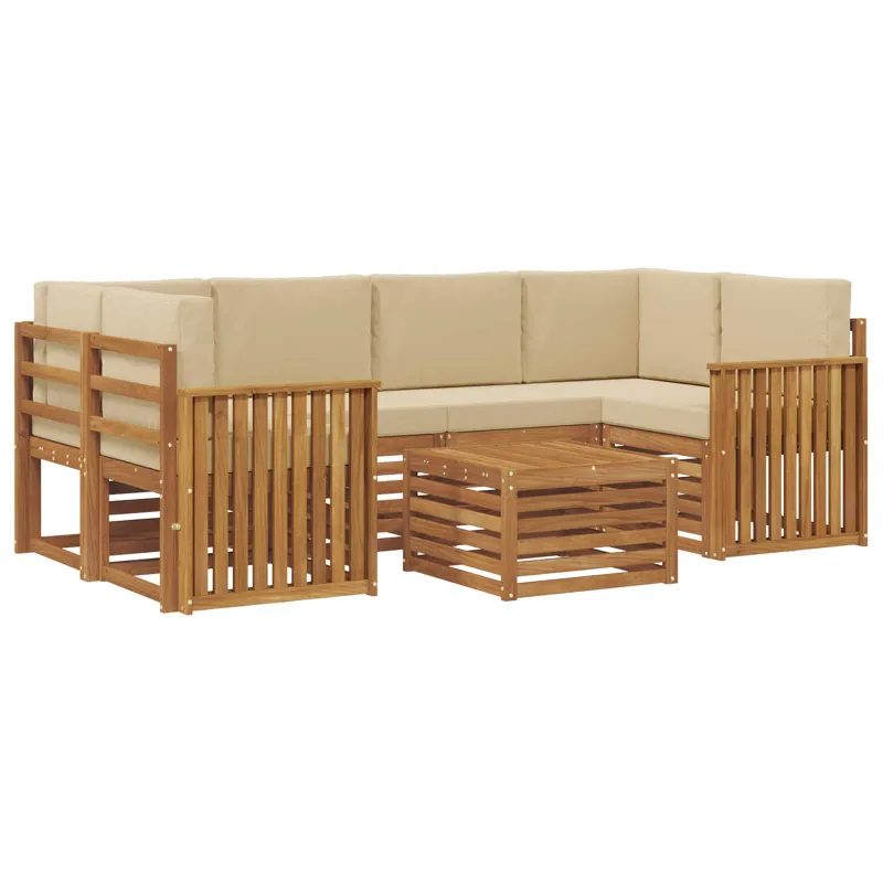 Lauko sofos komplektas su pagalve 7 pcs Natūralus ir bežinis