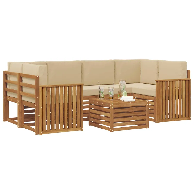 Lauko sofos komplektas su pagalve 7 pcs Natūralus ir bežinis
