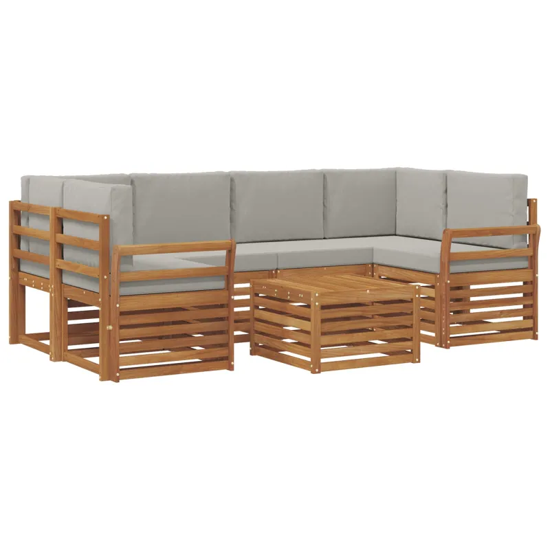 Lauko sofos komplektas 7 pcs Natūrali ir šviesiai pilka