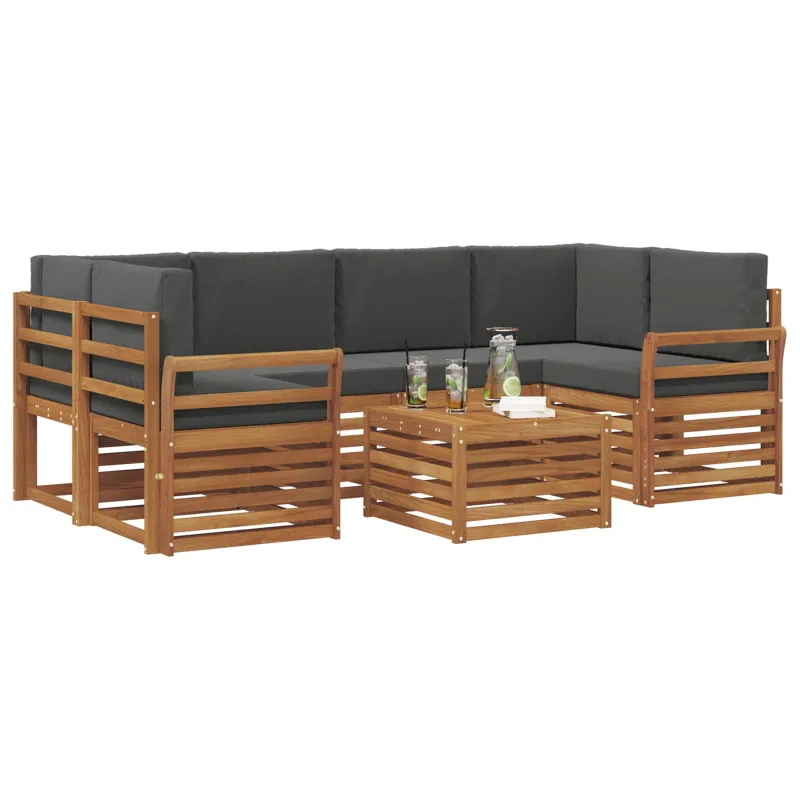 Lauko sofos komplektas su pagalve 7 pcs Natūralus ir antracitas