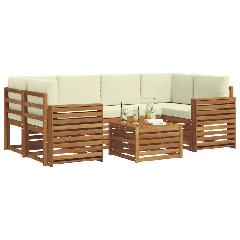 Lauko sofos komplektas su pagalve 7 pcs Natūralus ir grietinėlė