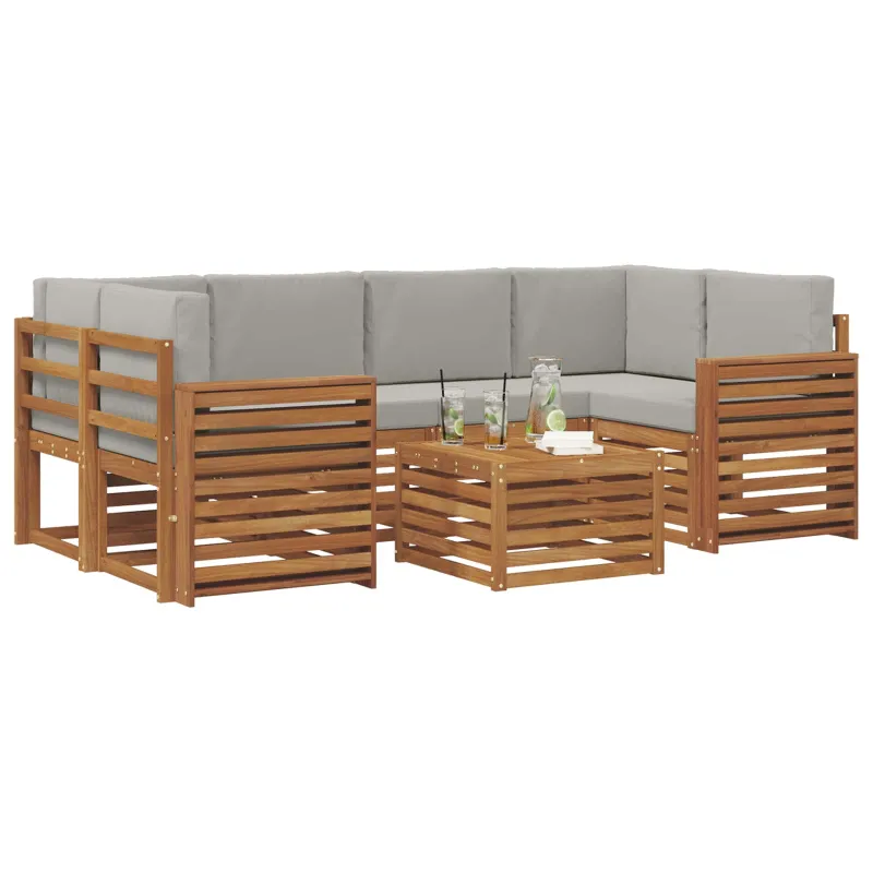 Lauko sofos komplektas 7 pcs Natūrali ir šviesiai pilka