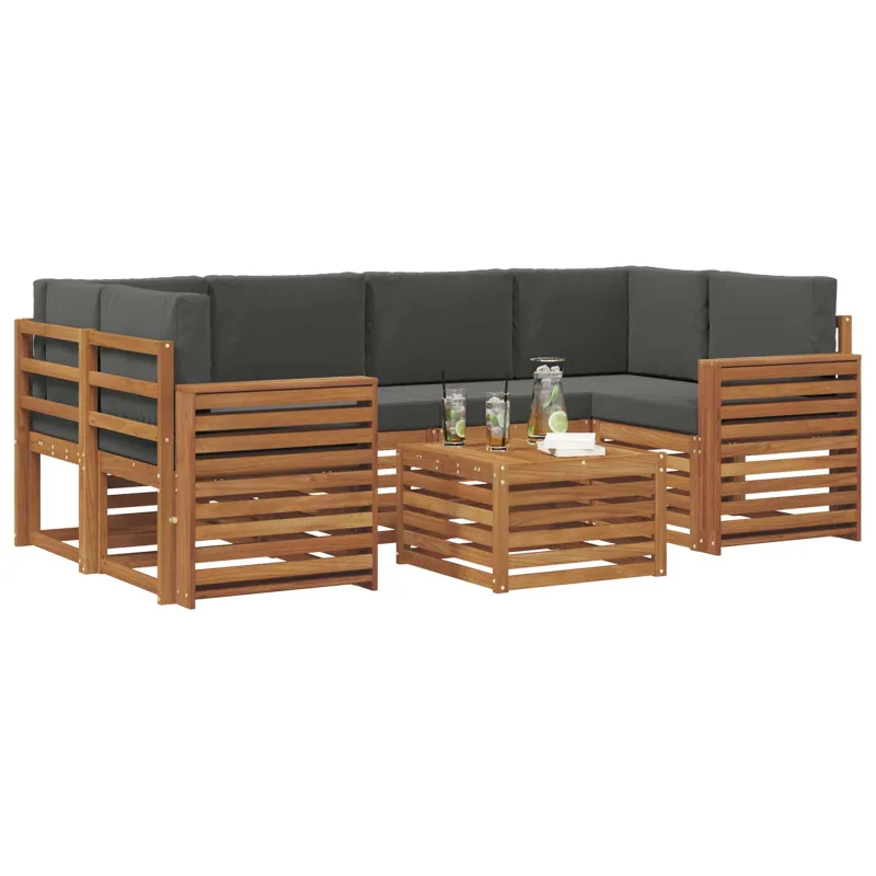 Lauko sofos komplektas su pagalve 7 pcs Natūralus ir antracitas