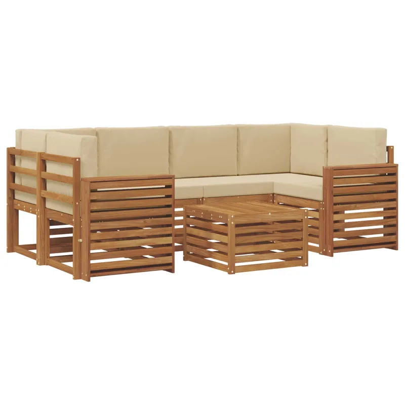 Lauko sofos komplektas su pagalve 7 pcs Natūralus ir bežinis