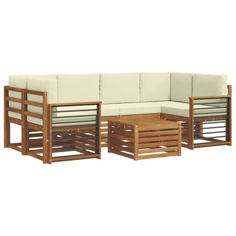 Lauko sofos komplektas su pagalve 7 pcs Natūralus ir grietinėlė
