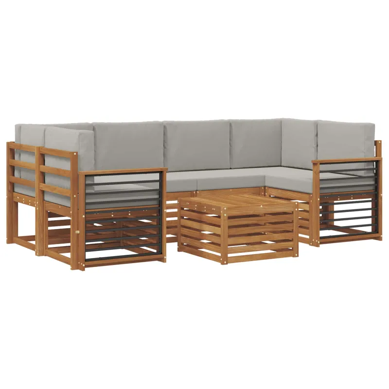 Lauko sofos komplektas 7 pcs Natūrali ir šviesiai pilka