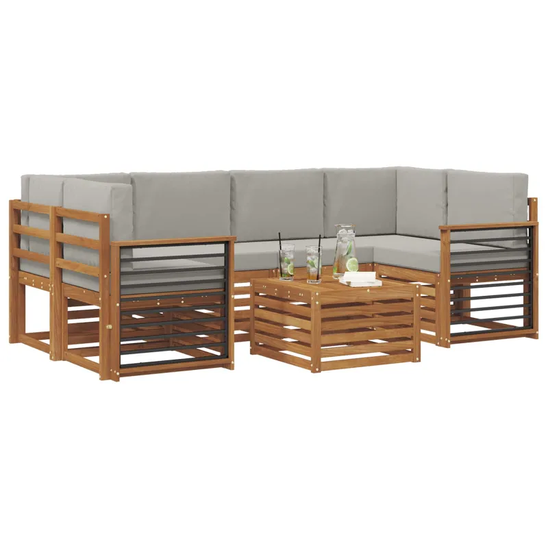 Lauko sofos komplektas 7 pcs Natūrali ir šviesiai pilka