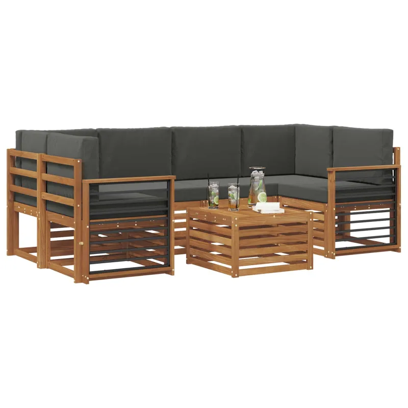 Lauko sofos komplektas su pagalve 7 pcs Natūralus ir antracitas