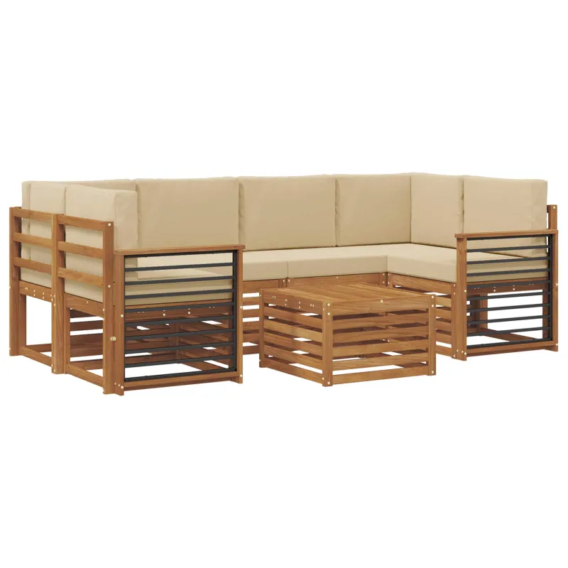 Lauko sofos komplektas su pagalve 7 pcs Natūralus ir bežinis