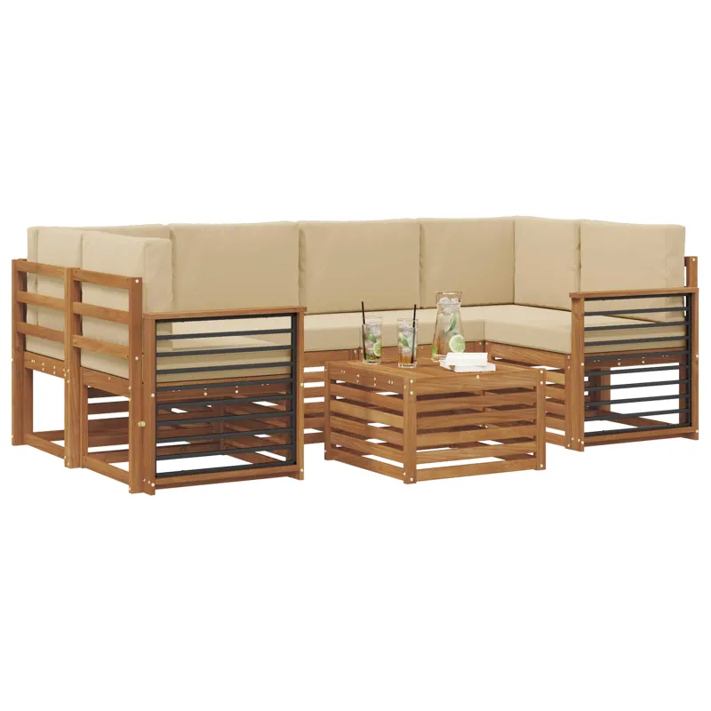 Lauko sofos komplektas su pagalve 7 pcs Natūralus ir bežinis