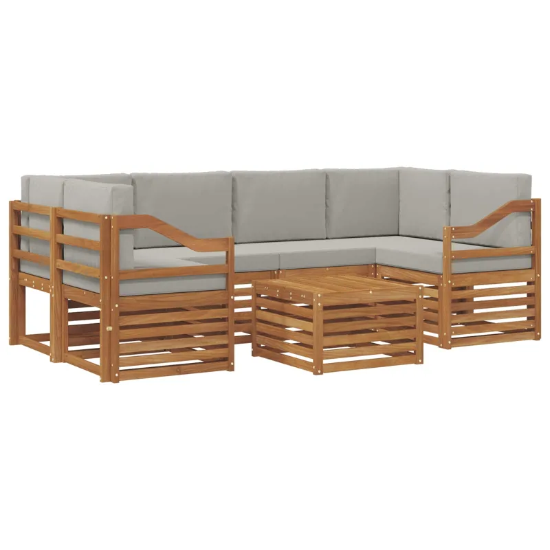Lauko sofos komplektas 7 pcs Natūrali ir šviesiai pilka