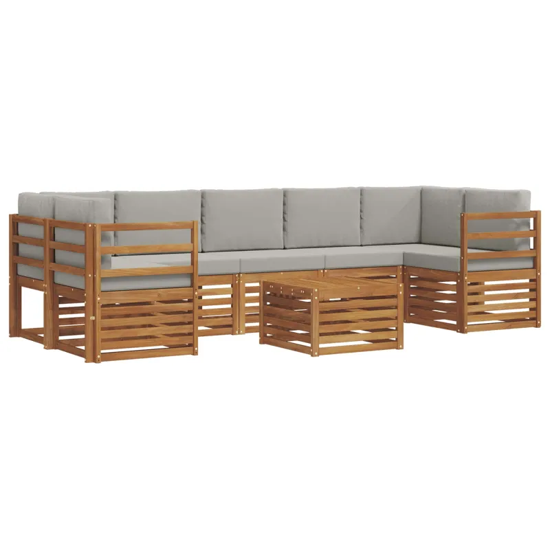 Lauko sofos komplektas 8 pcs Natūrali ir šviesiai pilka