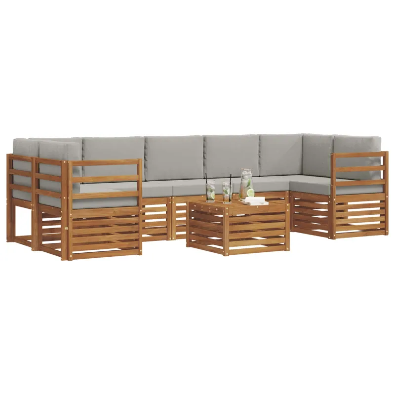 Lauko sofos komplektas 8 pcs Natūrali ir šviesiai pilka