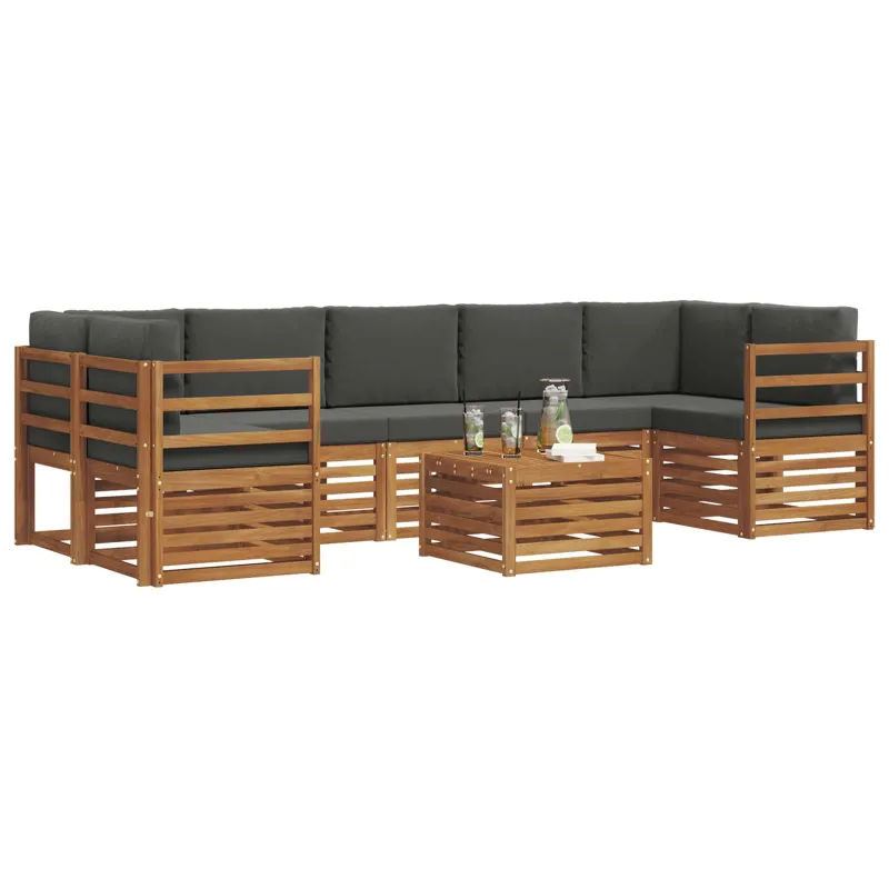 Lauko sofos komplektas su pagalve 8 pcs Natūralus ir antracitas
