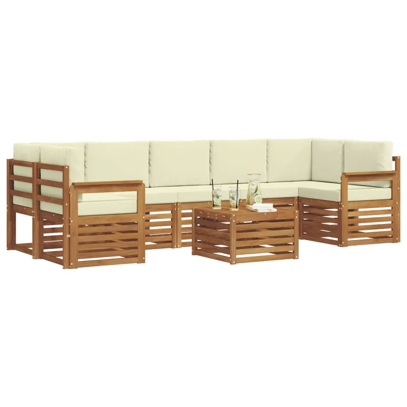 Lauko sofos komplektas su pagalve 8 pcs Natūralus ir grietinėlė