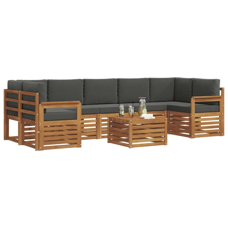 Lauko sofos komplektas su pagalve 8 pcs Natūralus ir antracitas