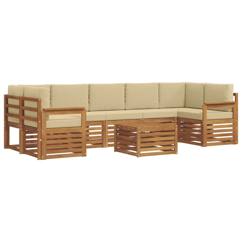 Lauko sofos komplektas su pagalve 8 pcs Natūralus ir bežinis