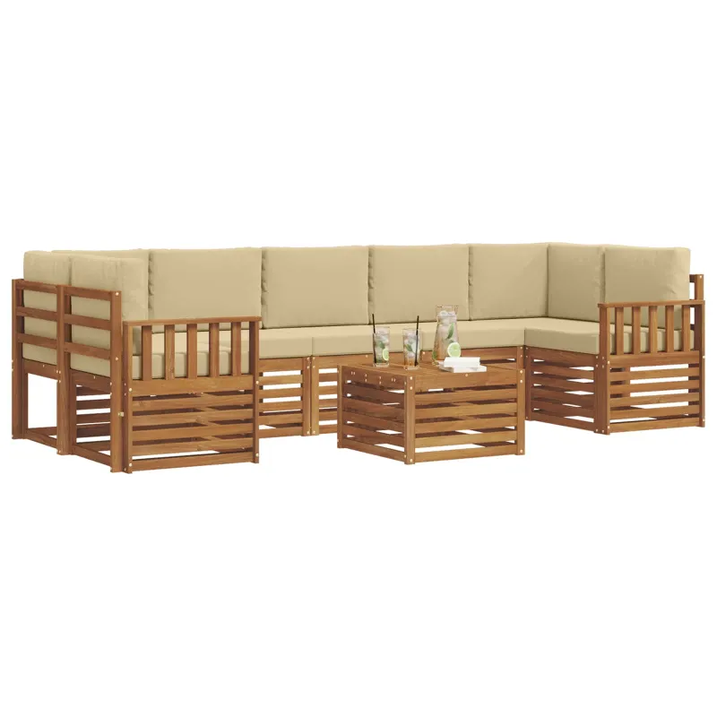 Lauko sofos komplektas su pagalve 8 pcs Natūralus ir bežinis