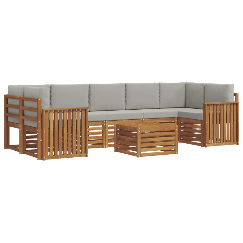 Lauko sofos komplektas 8 pcs Natūrali ir šviesiai pilka