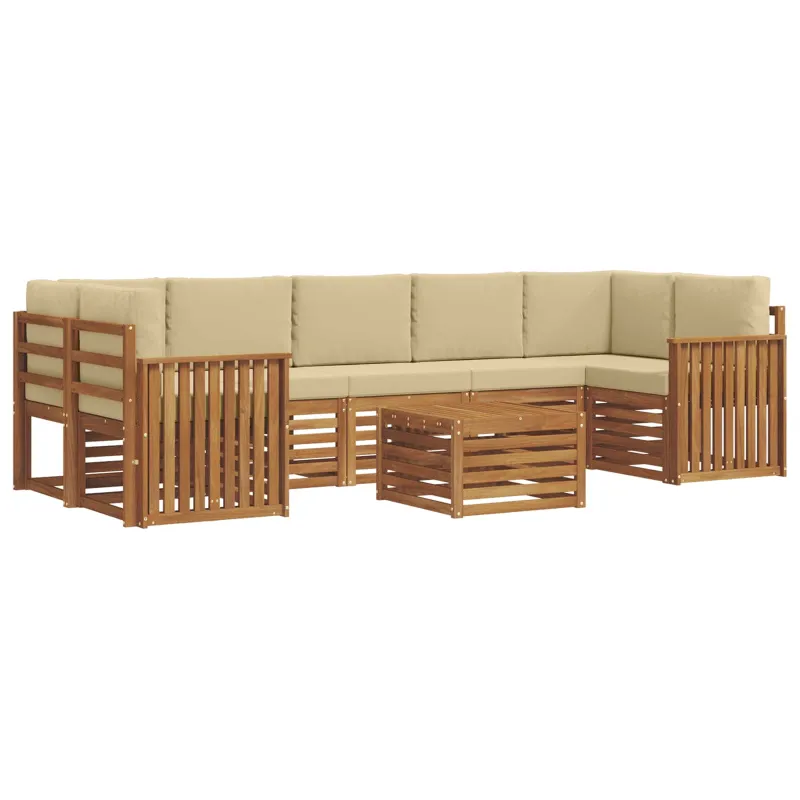 Lauko sofos komplektas su pagalve 8 pcs Natūralus ir bežinis