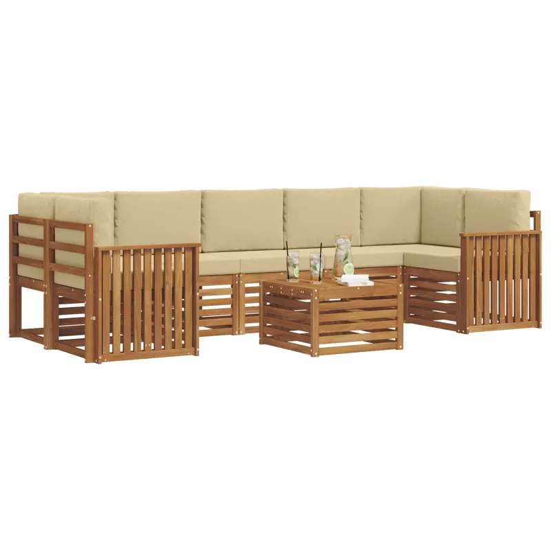 Lauko sofos komplektas su pagalve 8 pcs Natūralus ir bežinis