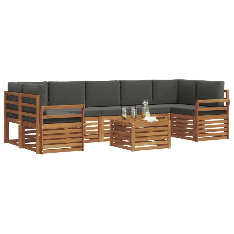 Lauko sofos komplektas su pagalve 8 pcs Natūralus ir antracitas