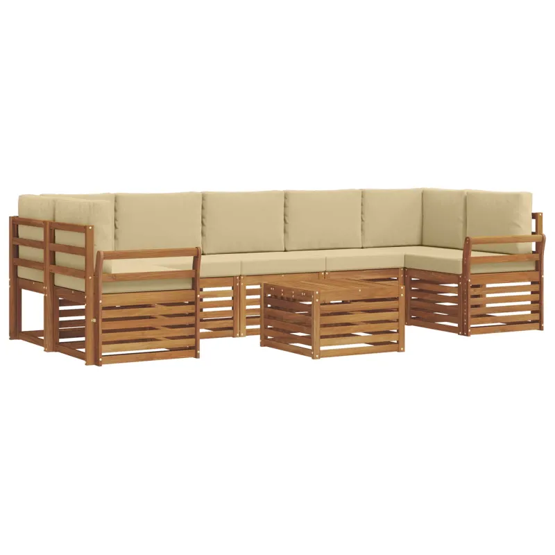 Lauko sofos komplektas su pagalve 8 pcs Natūralus ir bežinis