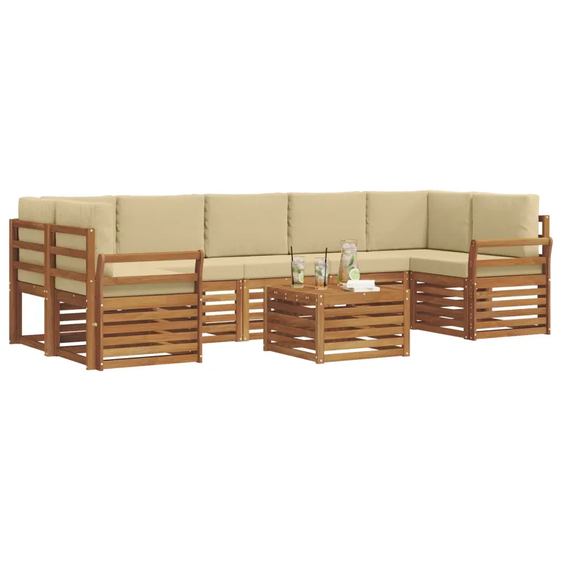Lauko sofos komplektas su pagalve 8 pcs Natūralus ir bežinis