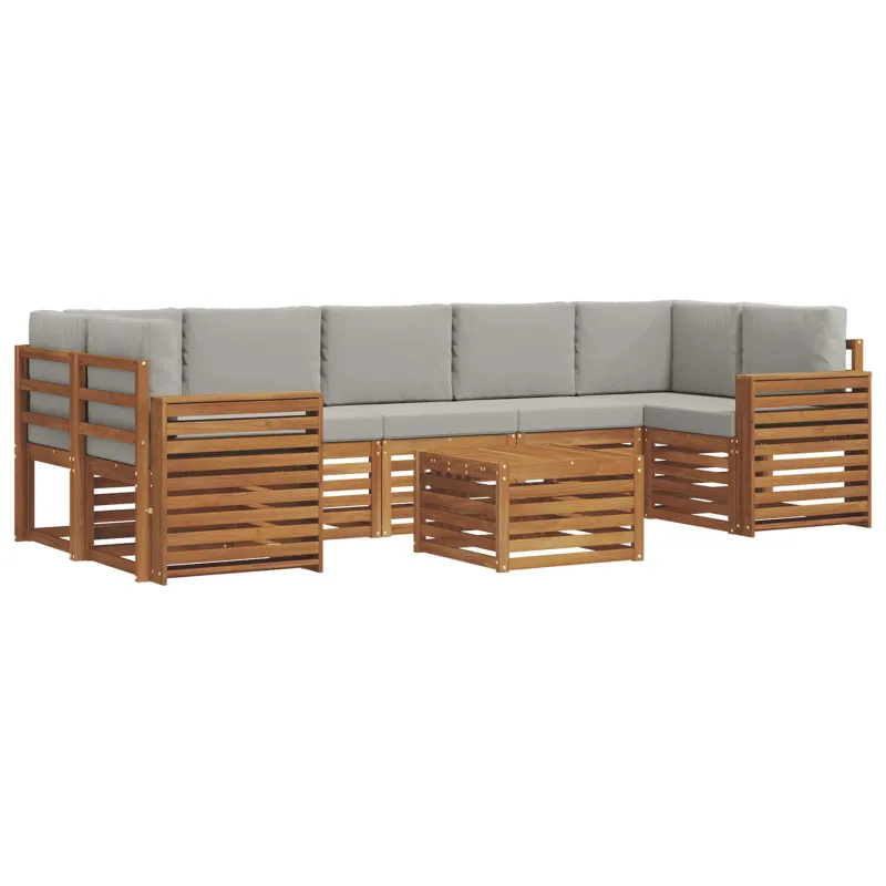 Lauko sofos komplektas 8 pcs Natūrali ir šviesiai pilka
