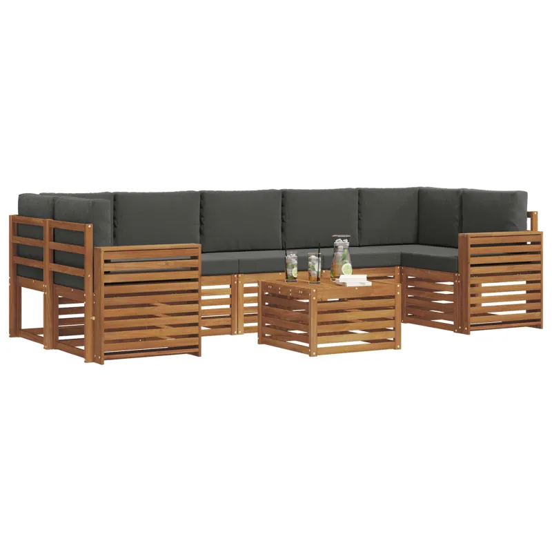 Lauko sofos komplektas su pagalve 8 pcs Natūralus ir antracitas