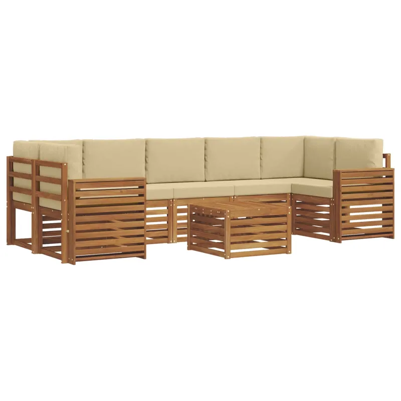 Lauko sofos komplektas su pagalve 8 pcs Natūralus ir bežinis