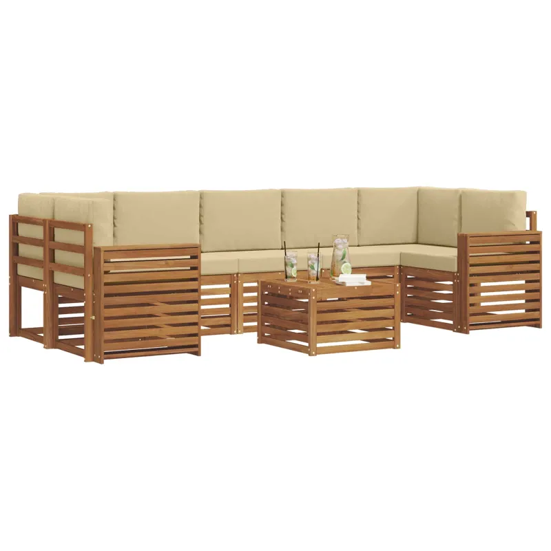 Lauko sofos komplektas su pagalve 8 pcs Natūralus ir bežinis