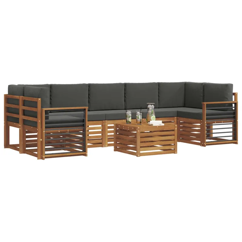 Lauko sofos komplektas su pagalve 8 pcs Natūralus ir antracitas