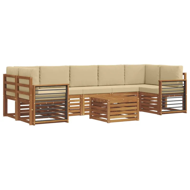 Lauko sofos komplektas su pagalve 8 pcs Natūralus ir bežinis