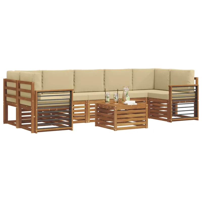 Lauko sofos komplektas su pagalve 8 pcs Natūralus ir bežinis