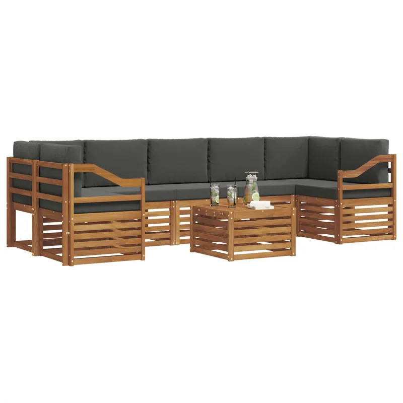 Lauko sofos komplektas su pagalve 8 pcs Natūralus ir antracitas