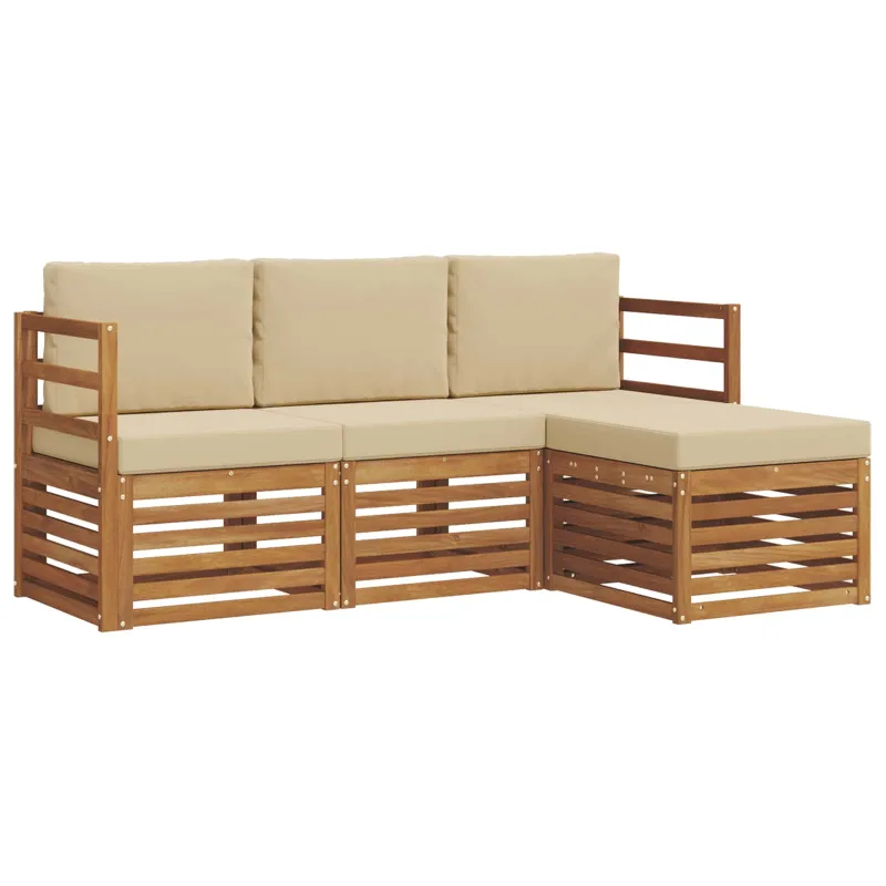 Lauko sofos komplektas su pagalve 4 pcs Natūralus ir bežinis