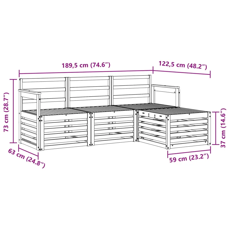 Lauko sofos komplektas 4 pcs Natūrali