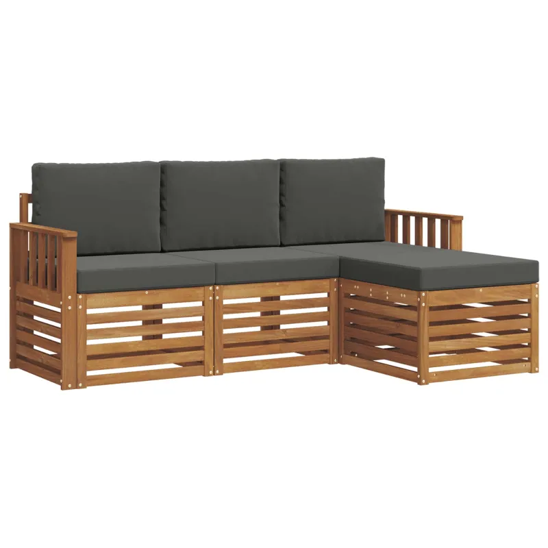 Lauko sofos komplektas su pagalve 4 pcs Natūralus ir antracitas