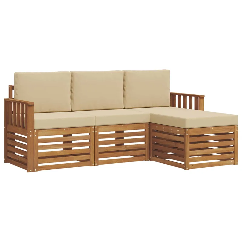 Lauko sofos komplektas su pagalve 4 pcs Natūralus ir bežinis